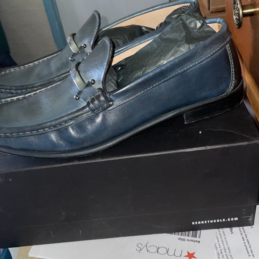 Kenneth Cole New York Navy Blue Leather Slip-On Loafers